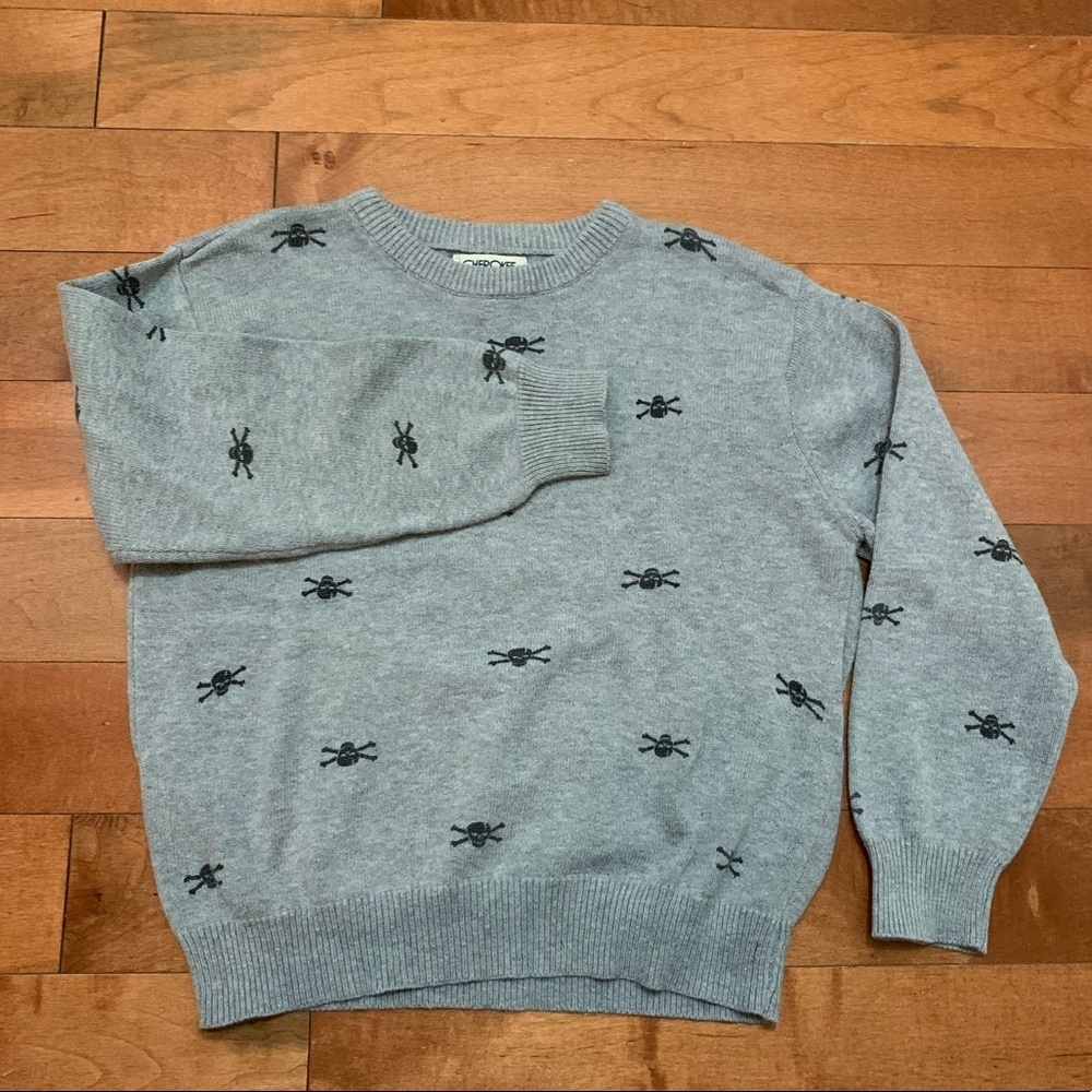 Cherokee Boy's Size Small 5/6 Grey Skull Crew Neck Sweater Grunge Emo Edgy